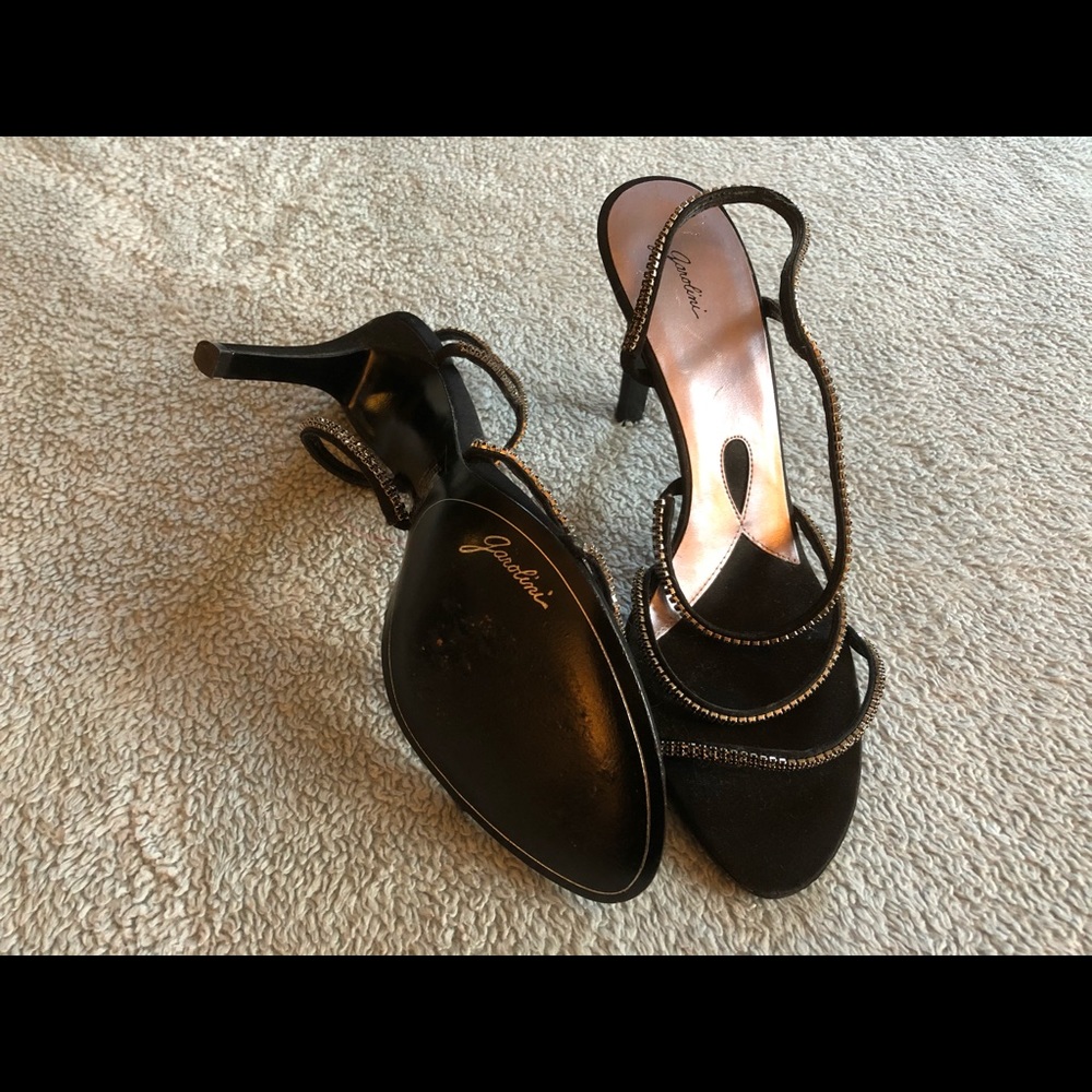 Garolini 3 inch Black and Jeweled heeled Sandals